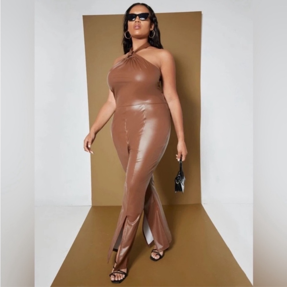 Brown Halter Fashion Jumpsuit - Picture 3 of 9